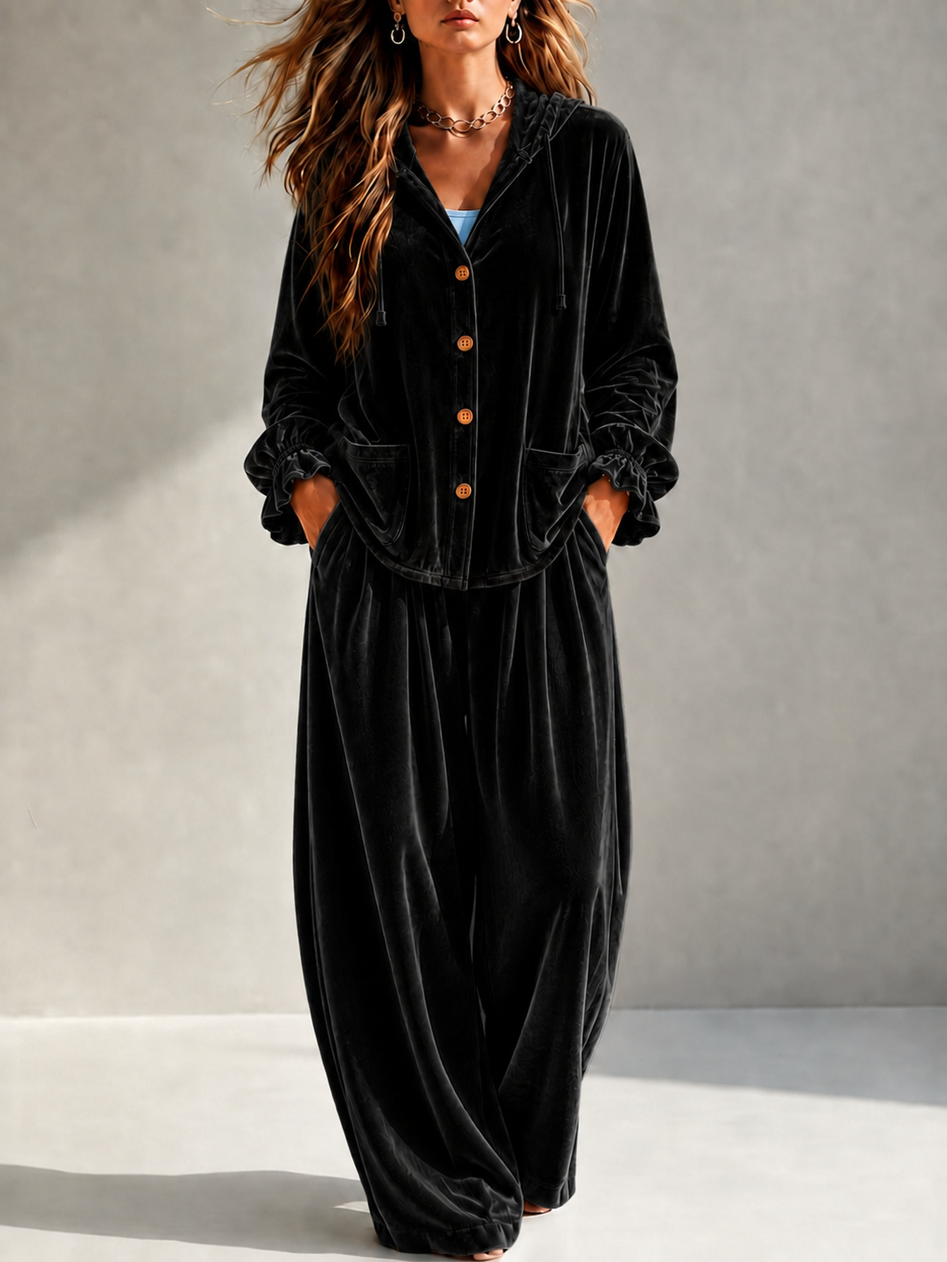 Women's suit set – blazer detail and lapel close-up
