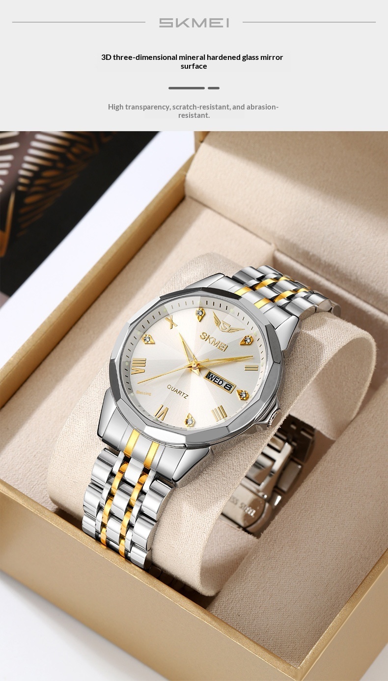 Skmei 2291 Business Solid Steel Band Calendar Casual Waterproof Watch for Men
