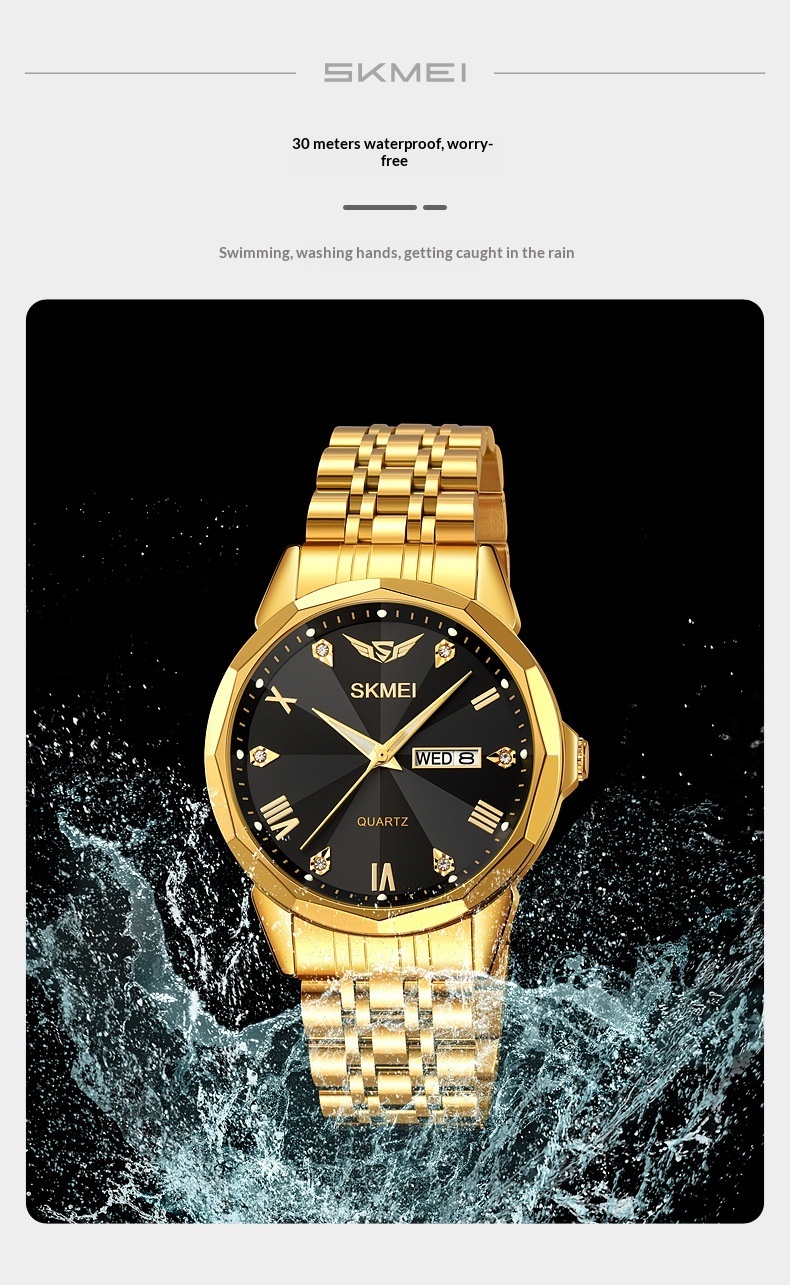 Skmei 2291 Business Solid Steel Band Calendar Casual Waterproof Watch for Men