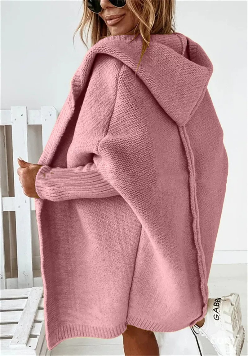 Knitted Hooded Bat Sleeve Jacket, picture 6 of 9