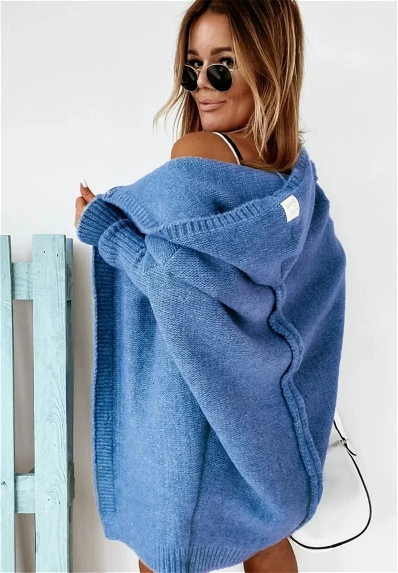 Knitted Hooded Bat Sleeve Jacket, picture 8 of 9