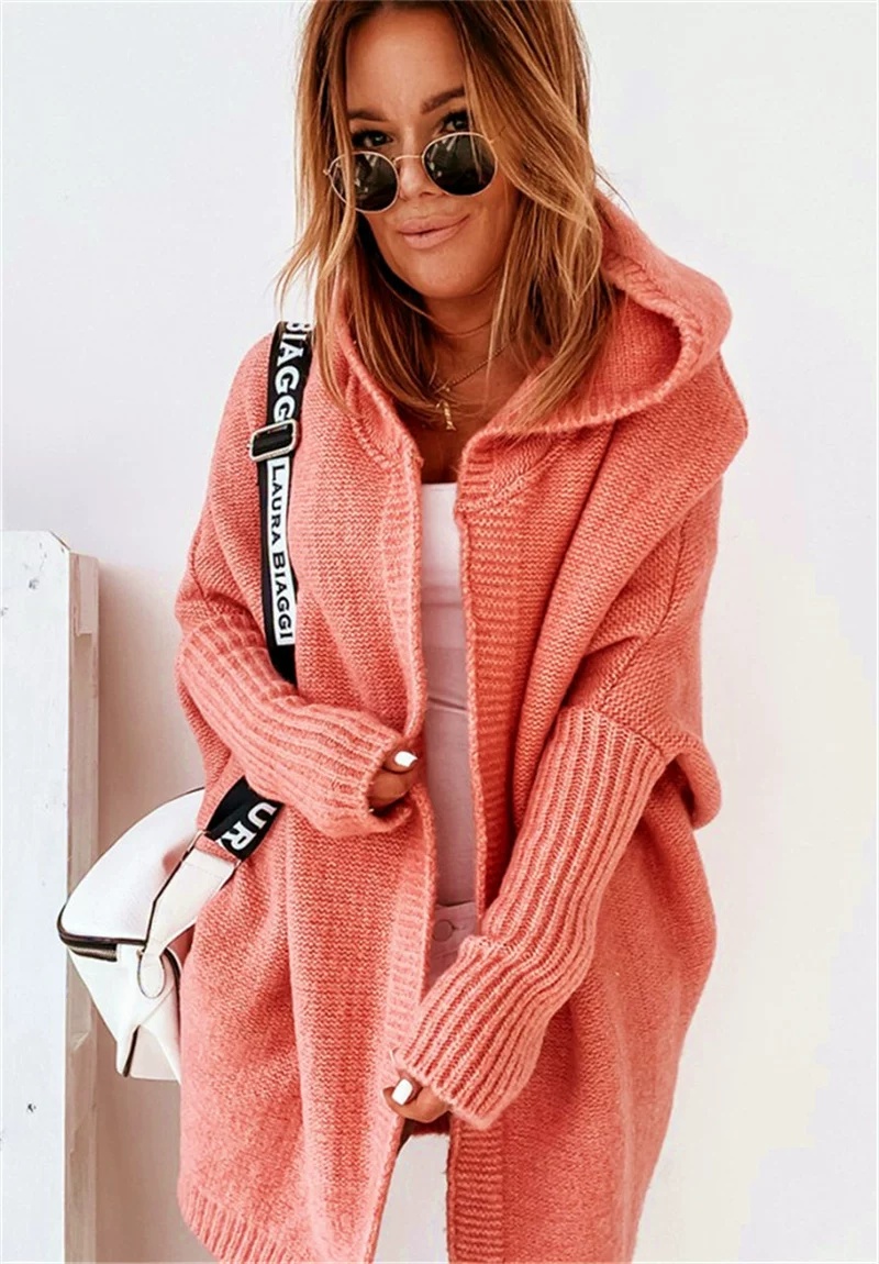 Knitted Hooded Bat Sleeve Jacket, picture 5 of 9