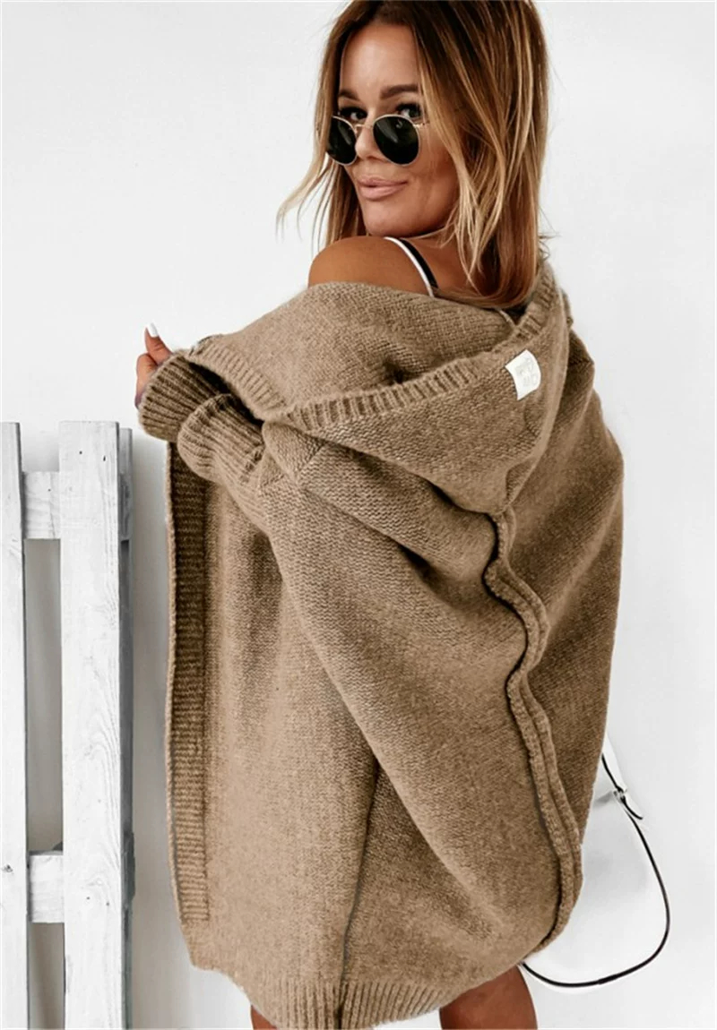 Knitted Hooded Bat Sleeve Jacket