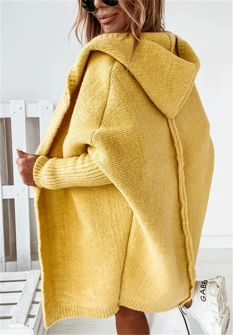 Knitted Hooded Bat Sleeve Jacket, picture 3 of 9
