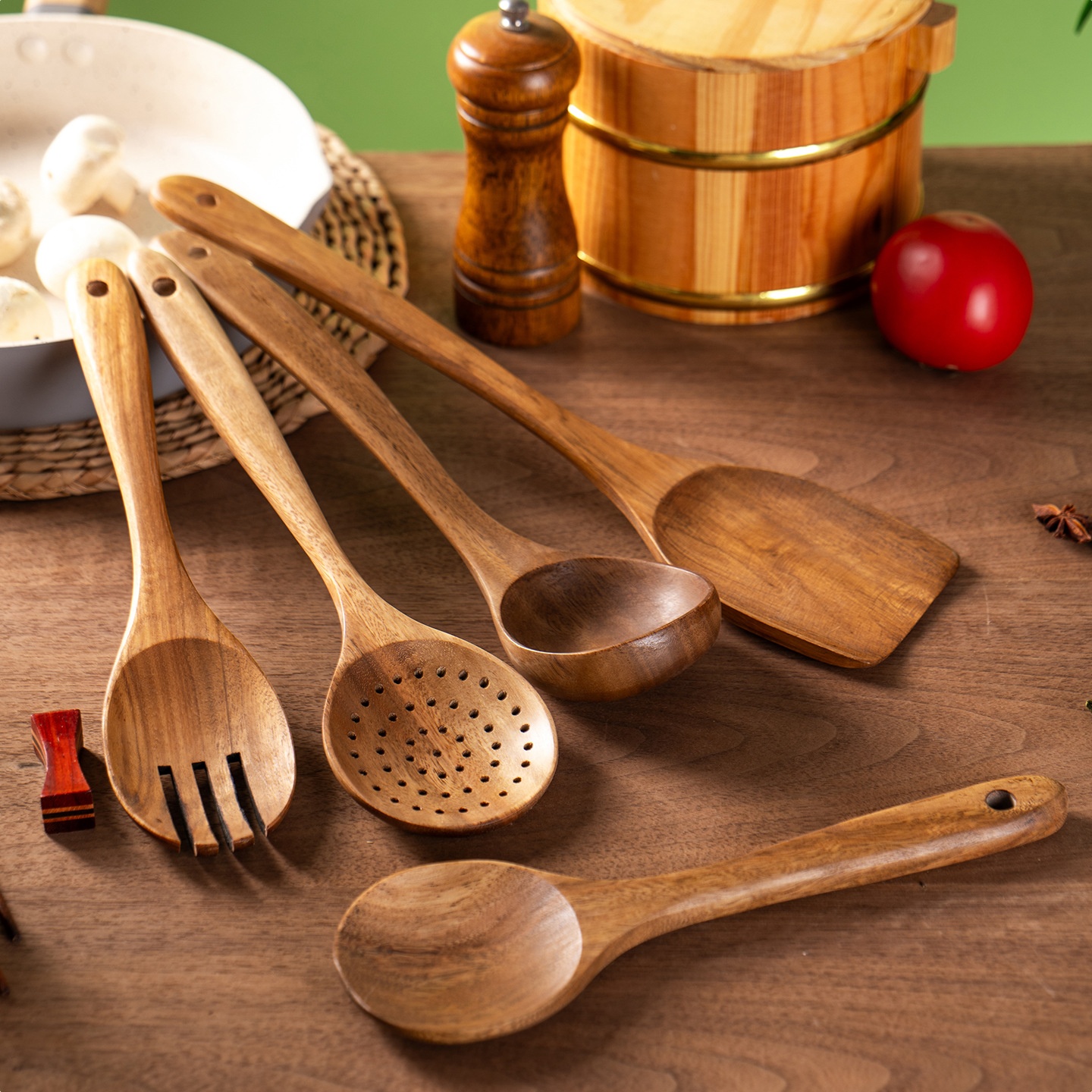 Acacia Wood Large-Sized Shovel And Spoon Cooking Spatula Kitchen Utensil Set
