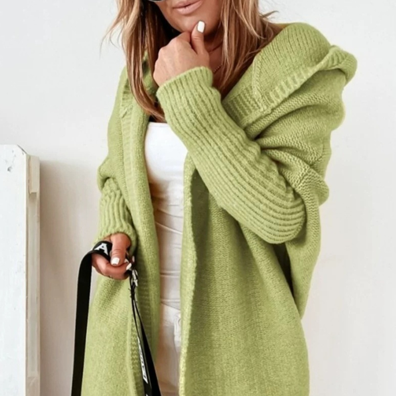 Knitted Hooded Bat Sleeve Jacket, picture 7 of 9
