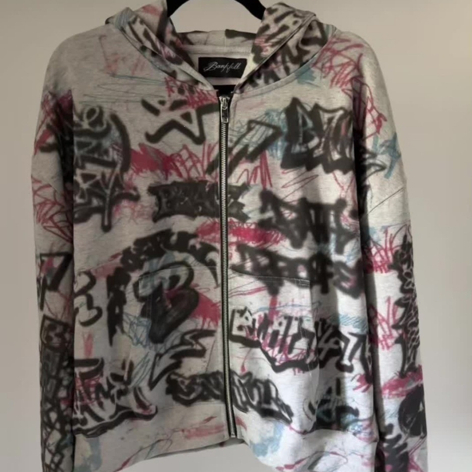 Long-sleeve Pullover Zip-up Printed Loose-fit Hoodie Jacket