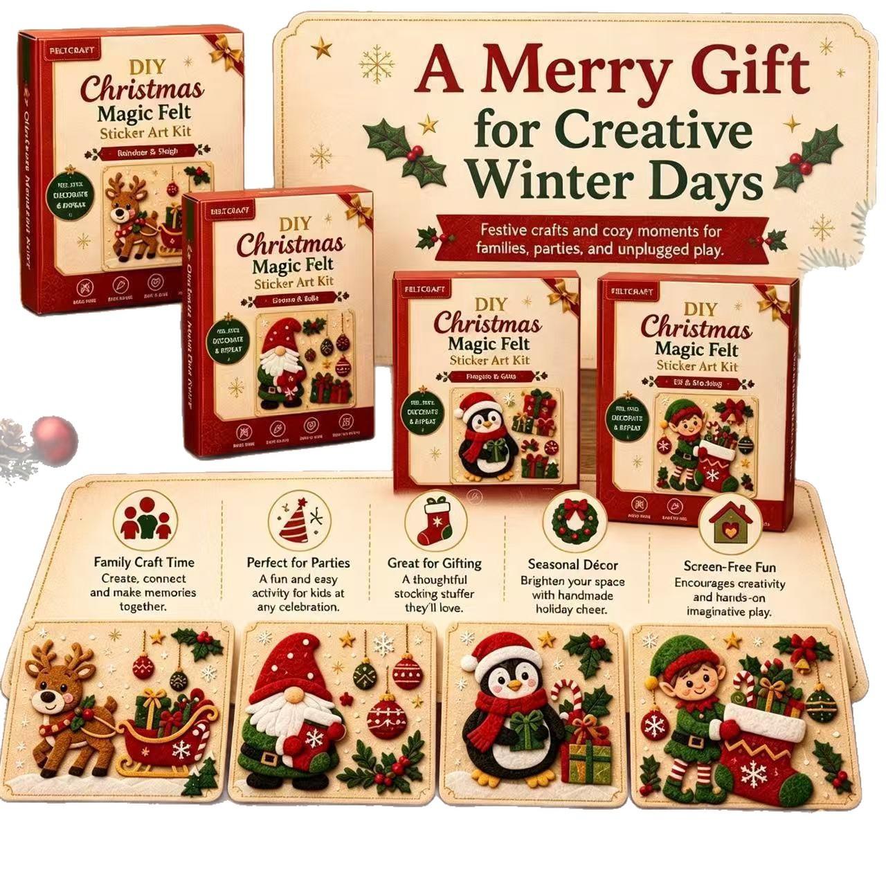 Christmas magic felt ornament set (reindeer sleigh)