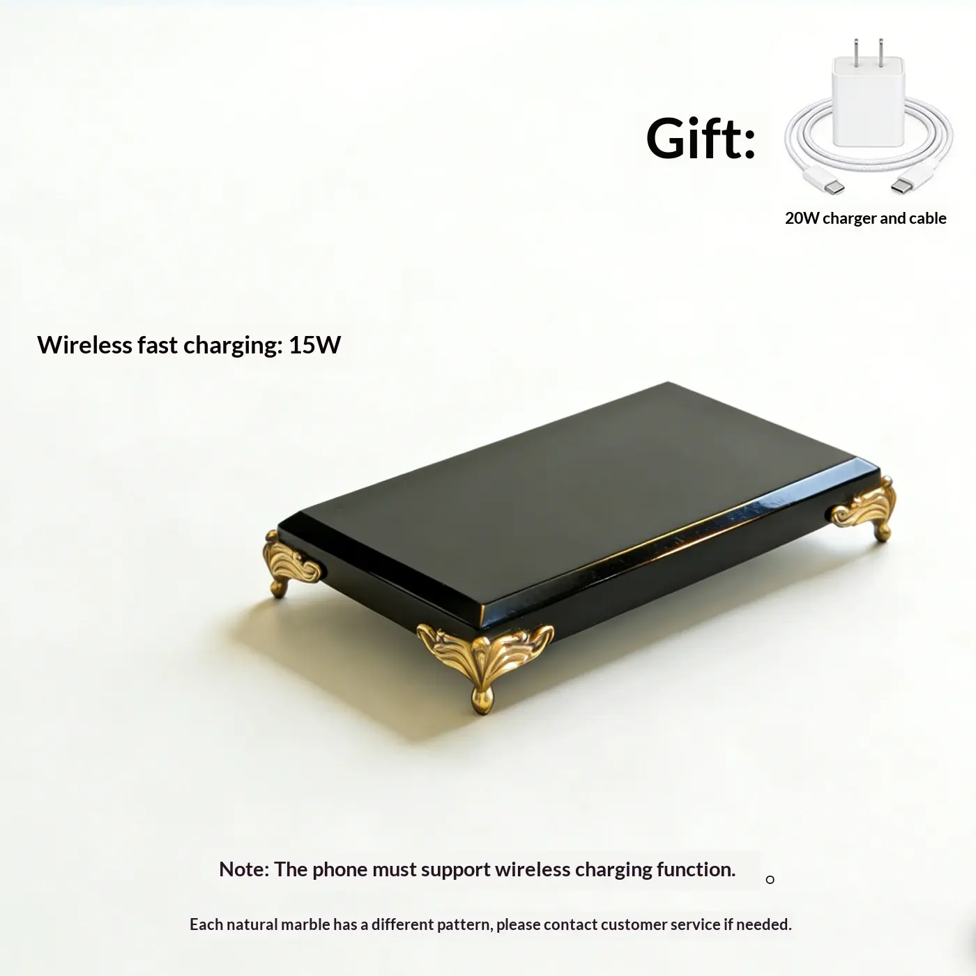 Natural Marble Luxury Stone Wireless Charging Base