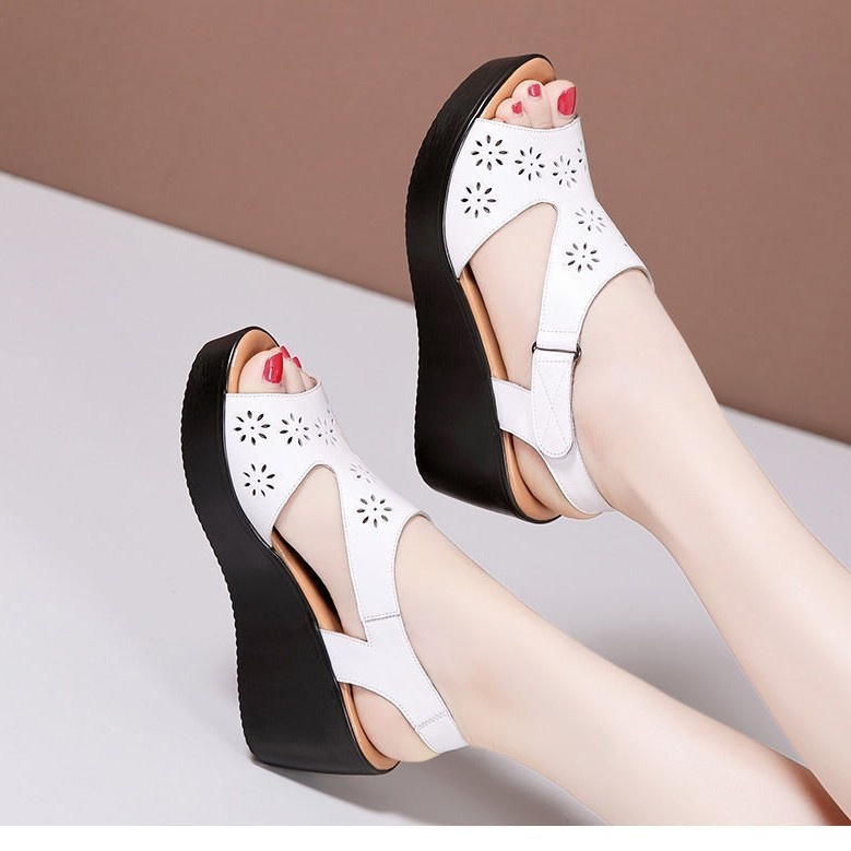 Genuine Soft-leather Wedge Sandals For Women