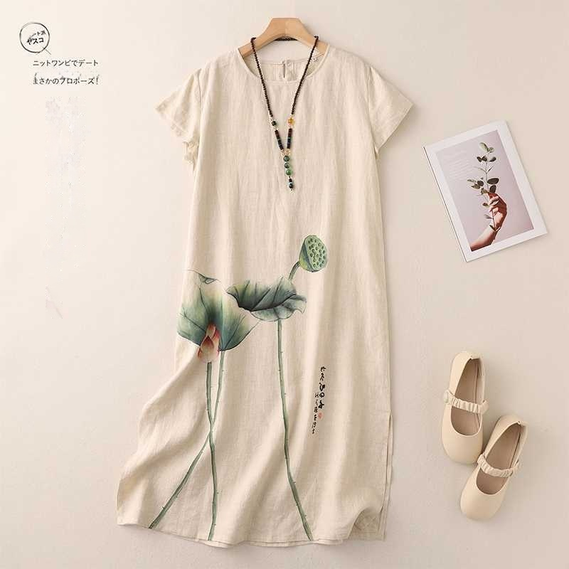 Ink-wash Linen Hand-painted New Chinese-style Dress