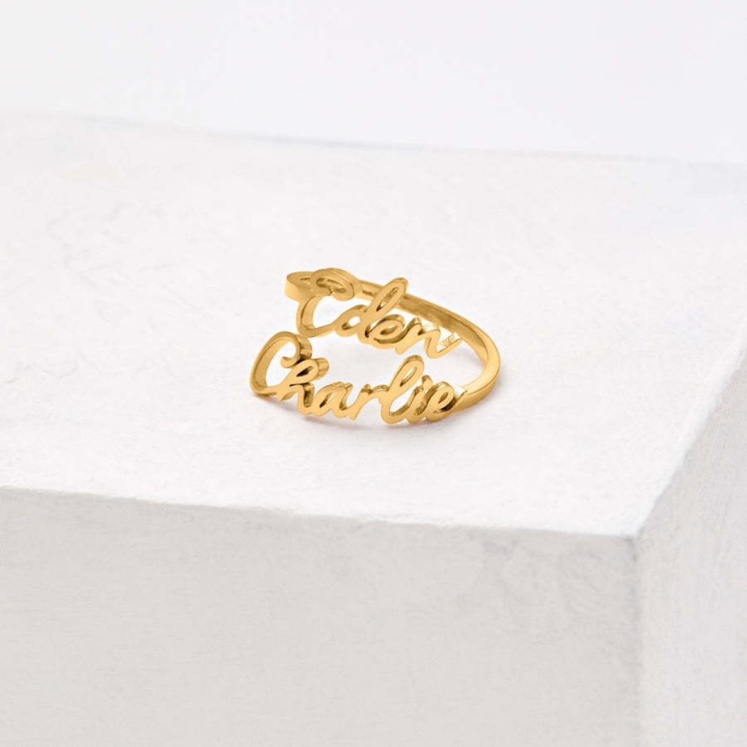 Stainless Steel English Letter Ring Electroplated Gold Customized Name