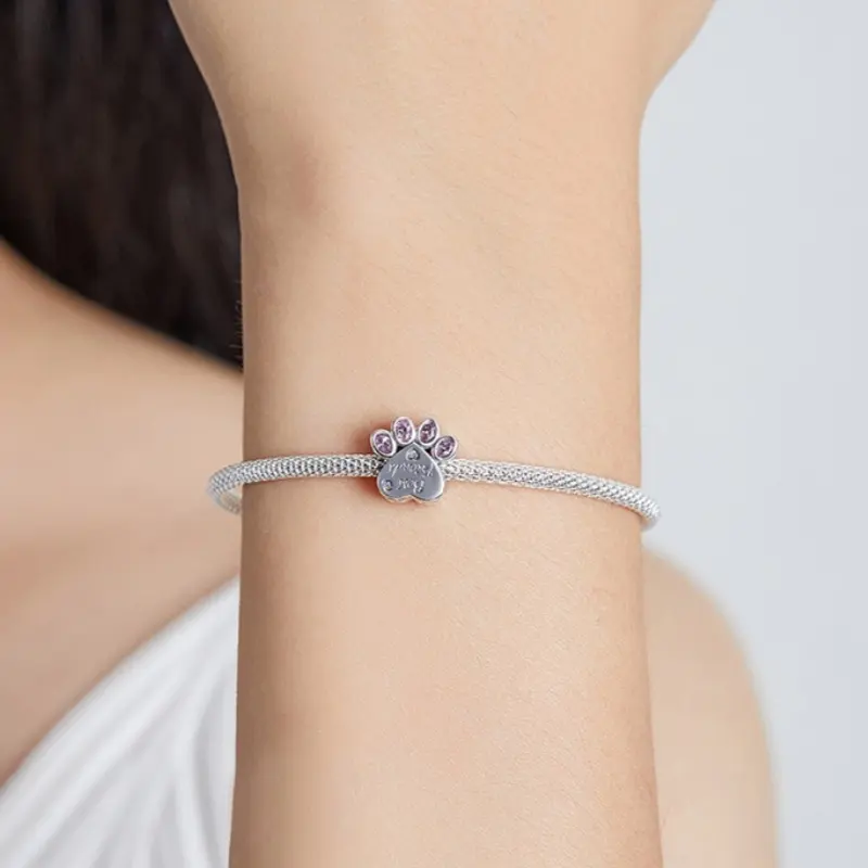 Sterling Silver Heart And Cute Paw Beaded