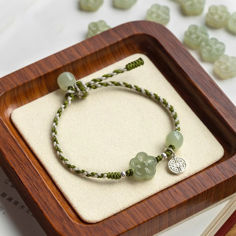Natural Hetian Jade Plum Blossom Bracelet