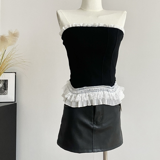 Summer New Lace-trimmed Patchwork Tube Top