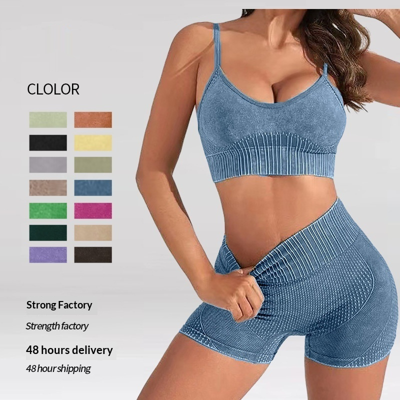 Strap-back Beauty-back High-waist Butt-lifting Yoga Shorts Set For Women