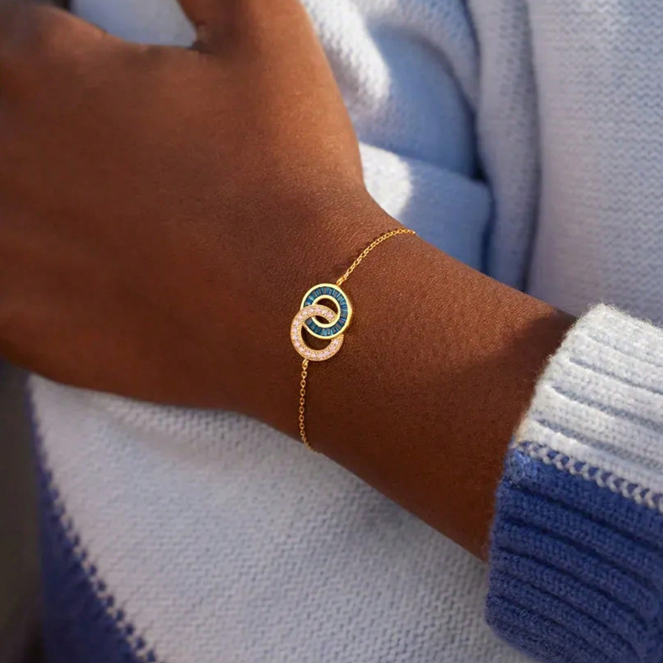 Women's Fashion Versatile Double Ring Birth Stone Bracelet