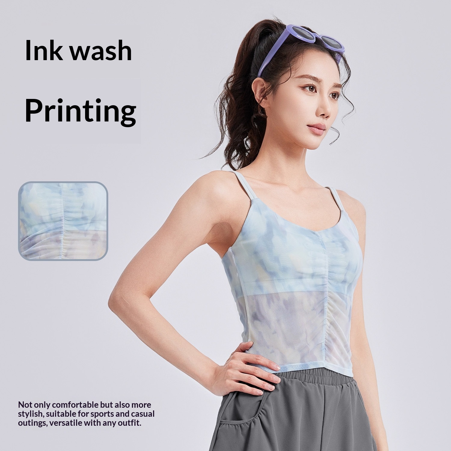 Chinese-style Floral-print Yoga Camisole For Women