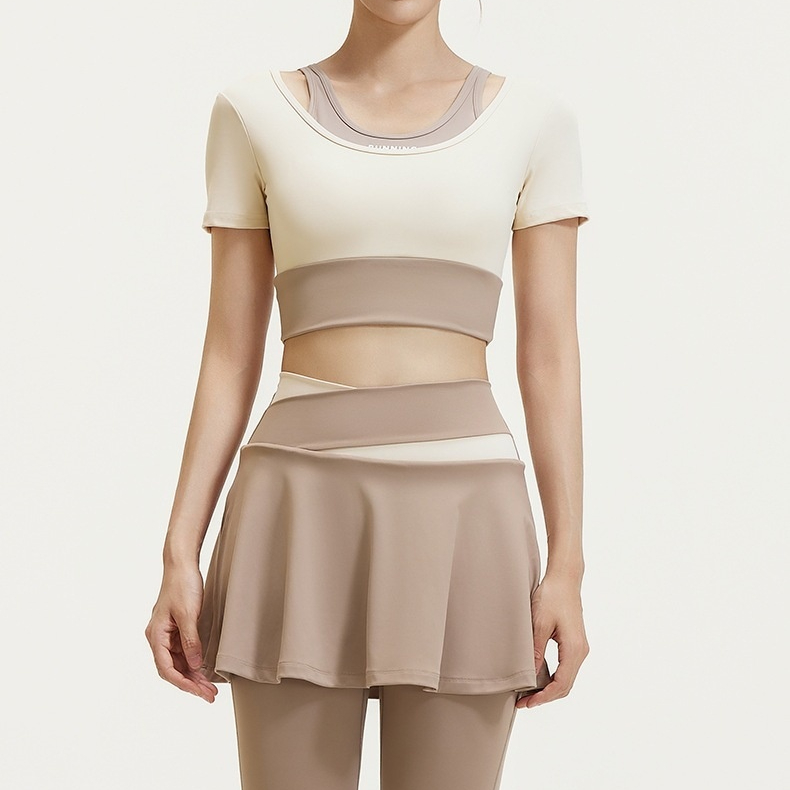 Nude-feel High-stretch Color-block Faux Yoga Set