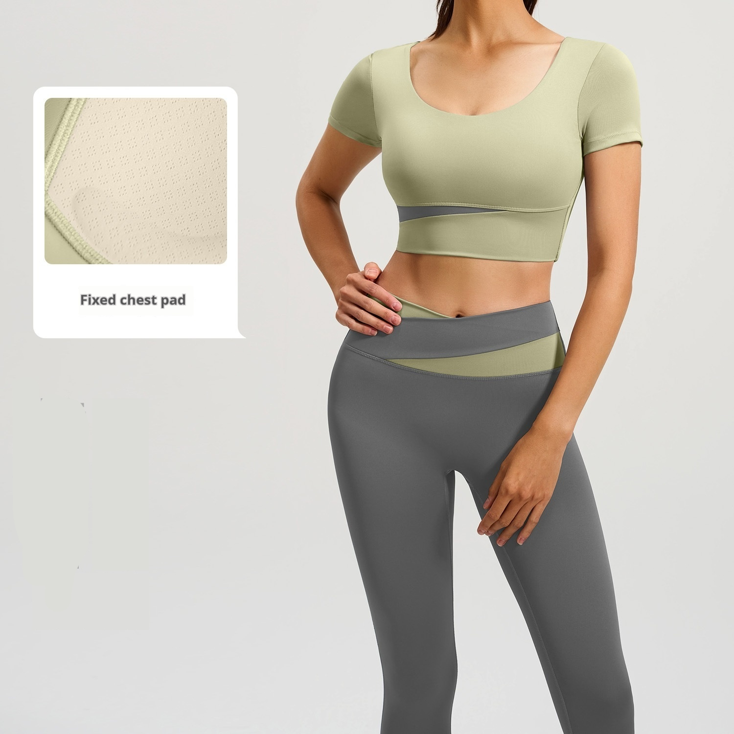 Color-block Short-sleeve Top And Pants Set For Women