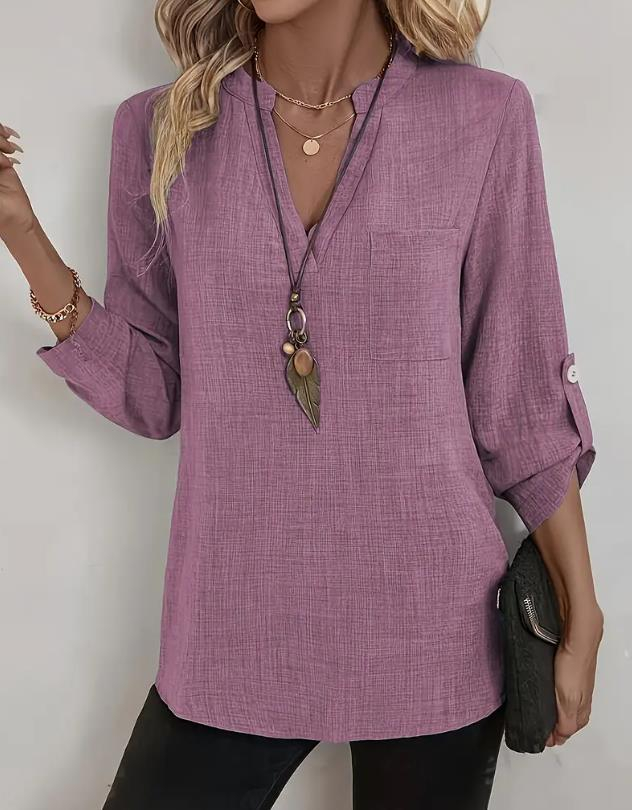 Loose-fitting Plus Size V-neck Solid Color T-shirt