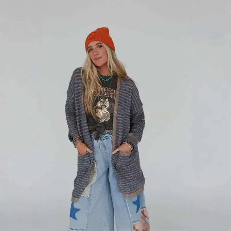 Color-block Striped Loose-fit Knit Sweater