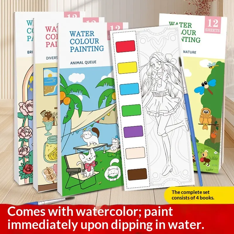 English-language Children's Watercolor Coloring Book