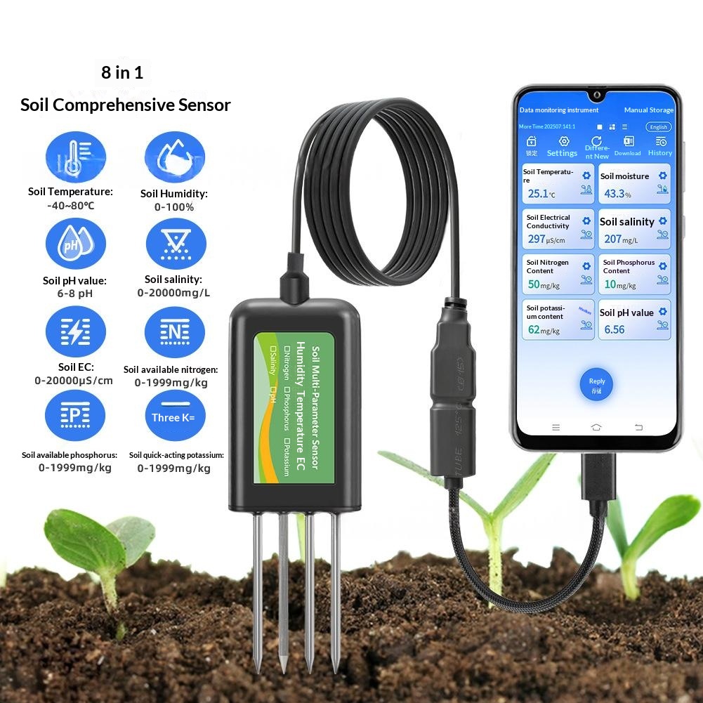 8-in-1 Soil Tester With USB Connectivity For Android And HarmonyOS Phones