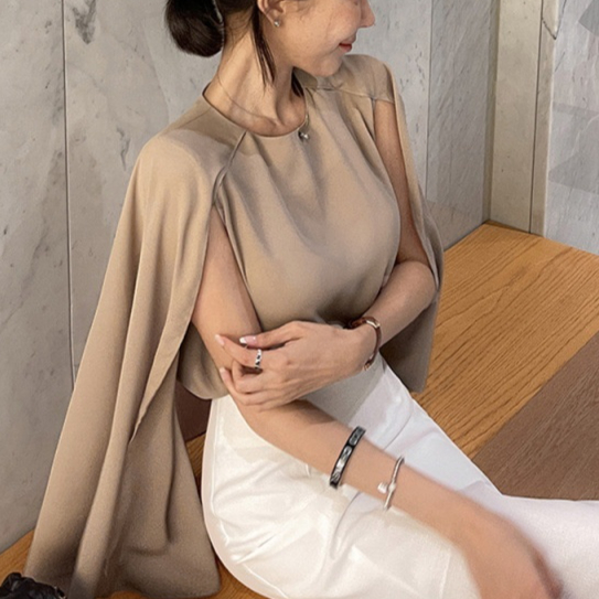 Wind-style Sleeveless Shirt Slim-fit Solid-color Top