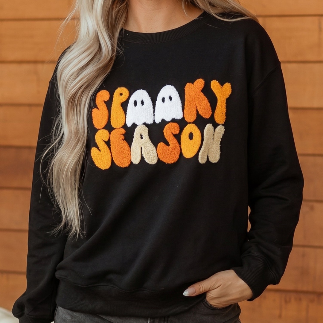 Womens Casual Crew-neck Printed Pullover Long-sleeve Sweatshirt