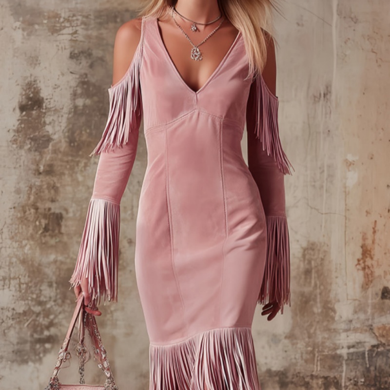 Retro Suede Fringe Sleeveless Dress