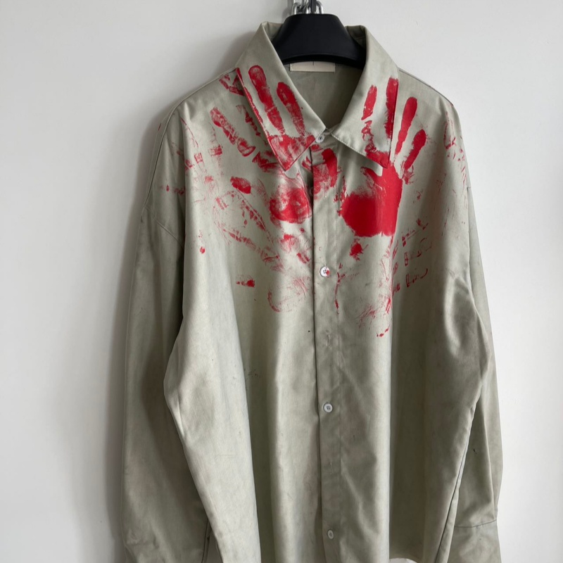 Distressed Loose-fit Long-sleeve Washed Shirt