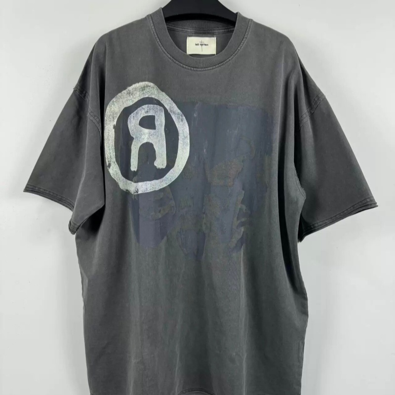 Distressed-print Relaxed-fit Casual Short-sleeve