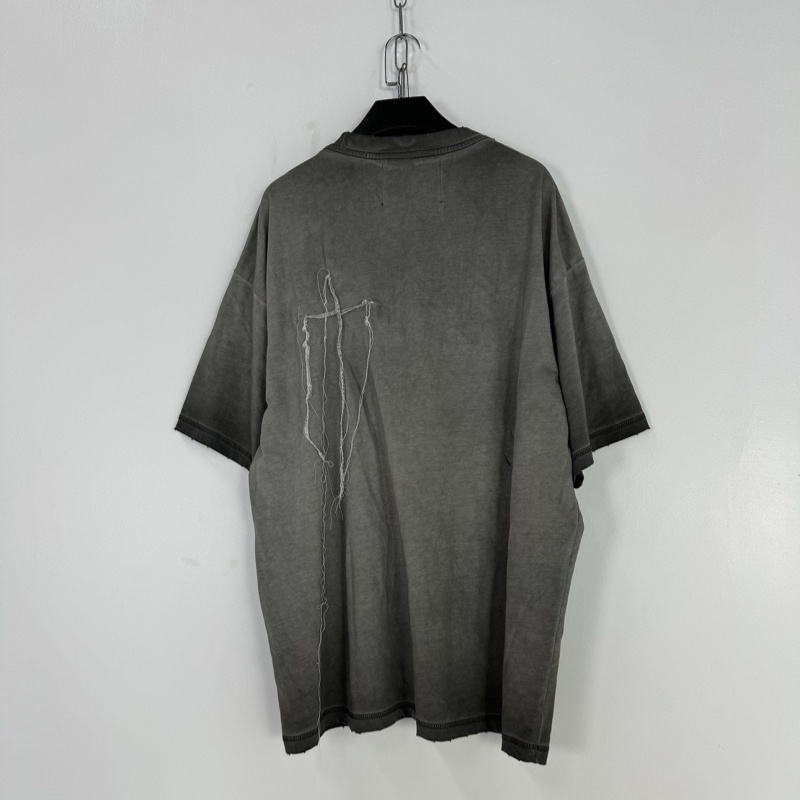 Dark Black Water-washed Gradient With Distressed Edging And Short Sleeves