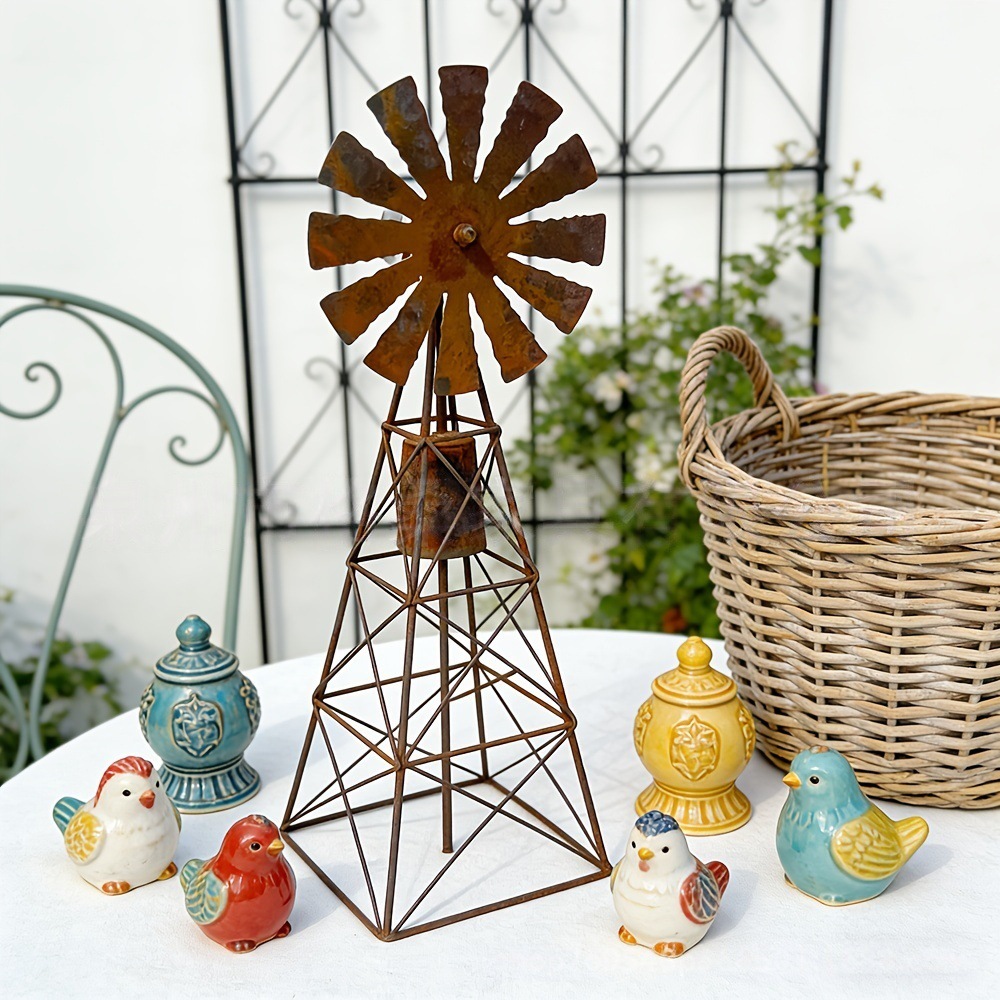 Rustic-style Metal Windmill Garden Statue