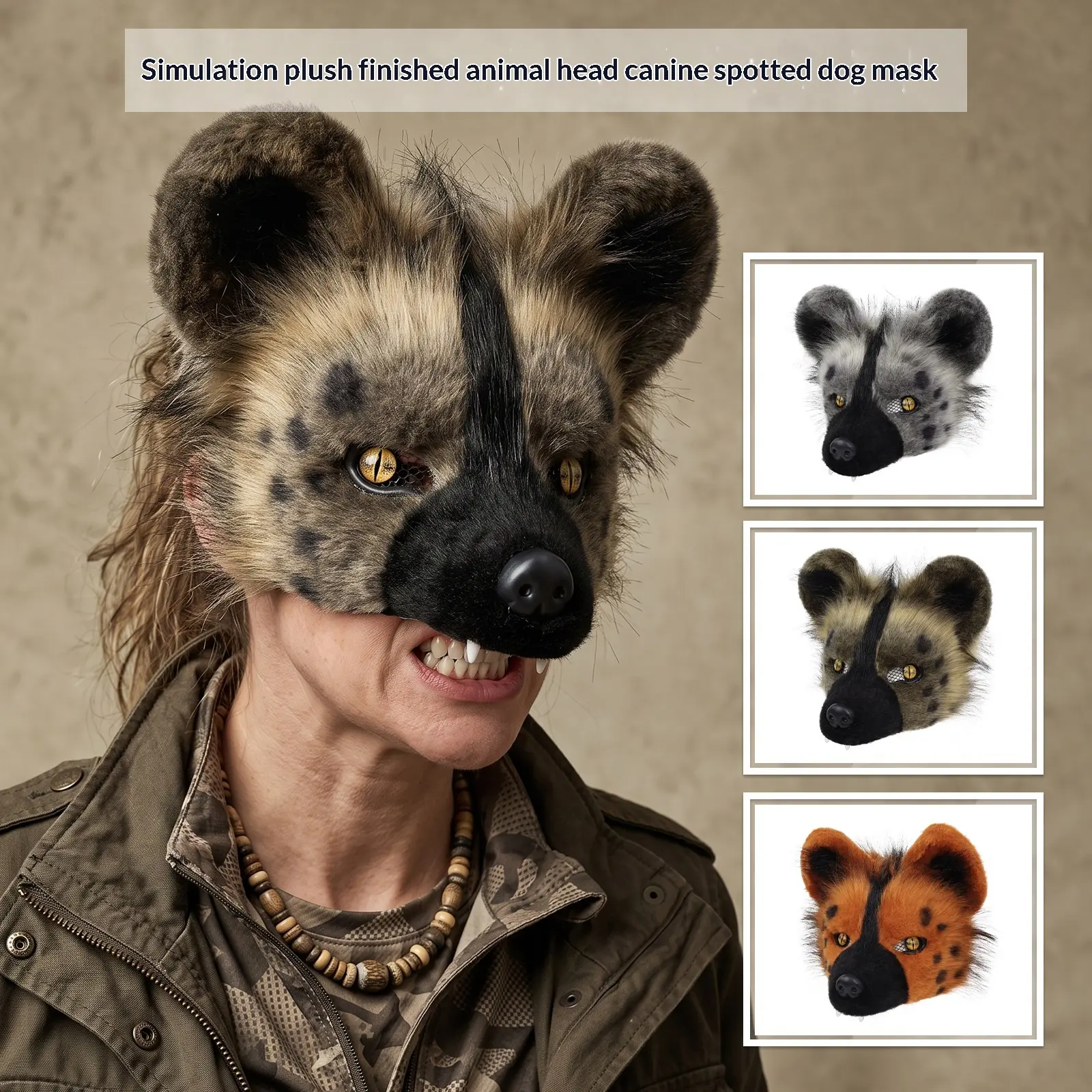 Stuffed Plush Spotted Hyena Mask Halloween Costume