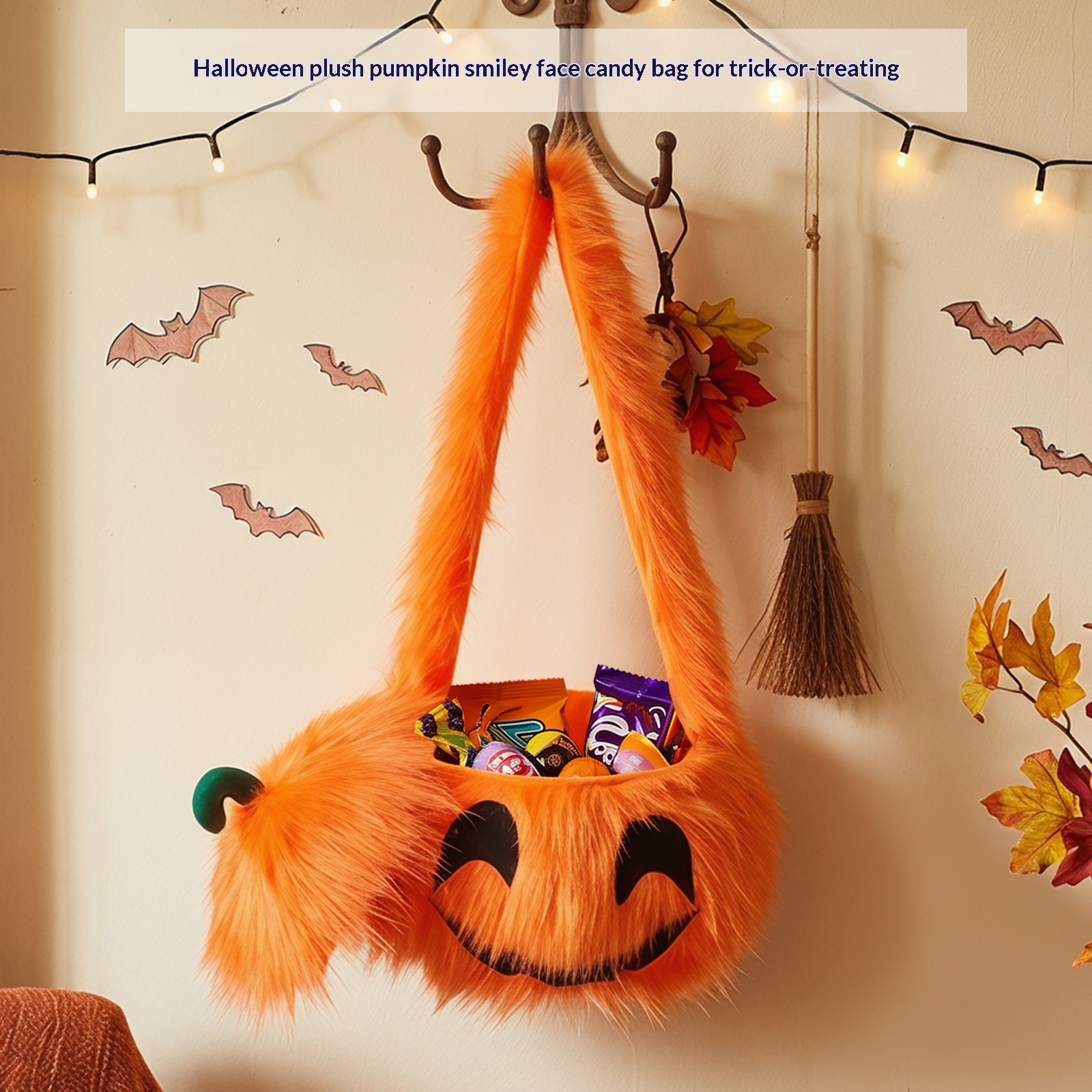 Geantă de Halloween din pluș, în formă de dovleac cu diavol, pentru petreceri creative