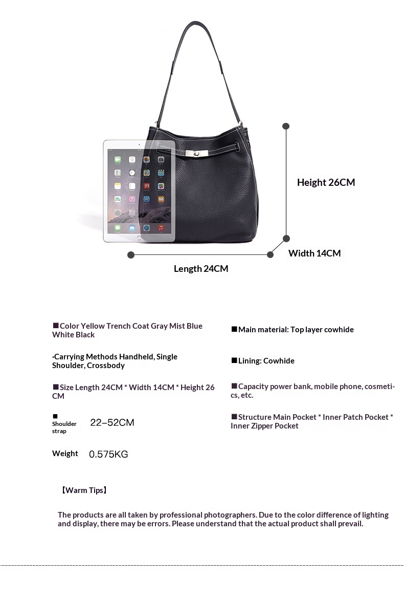 Full-grain cowhide minimalist bucket bag