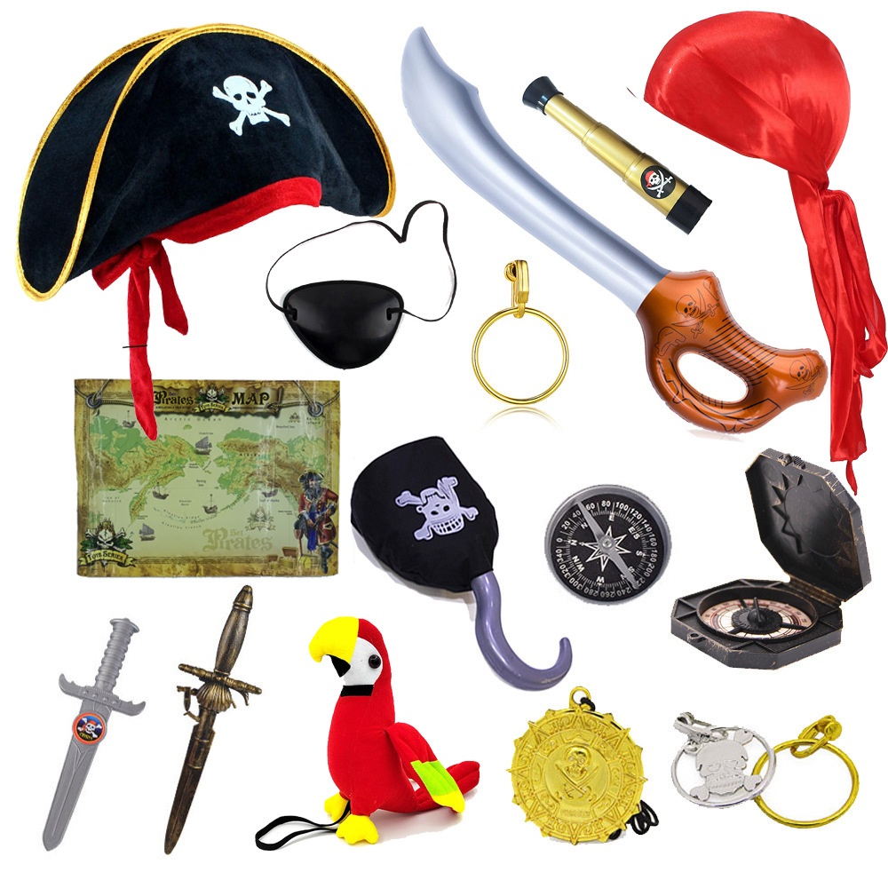 Halloween Pirate Costume Eye Patch Anchor Necklace