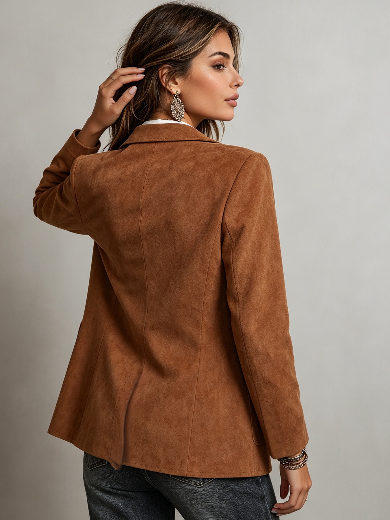 Women's long-sleeve suede-look blazer supplier image 2