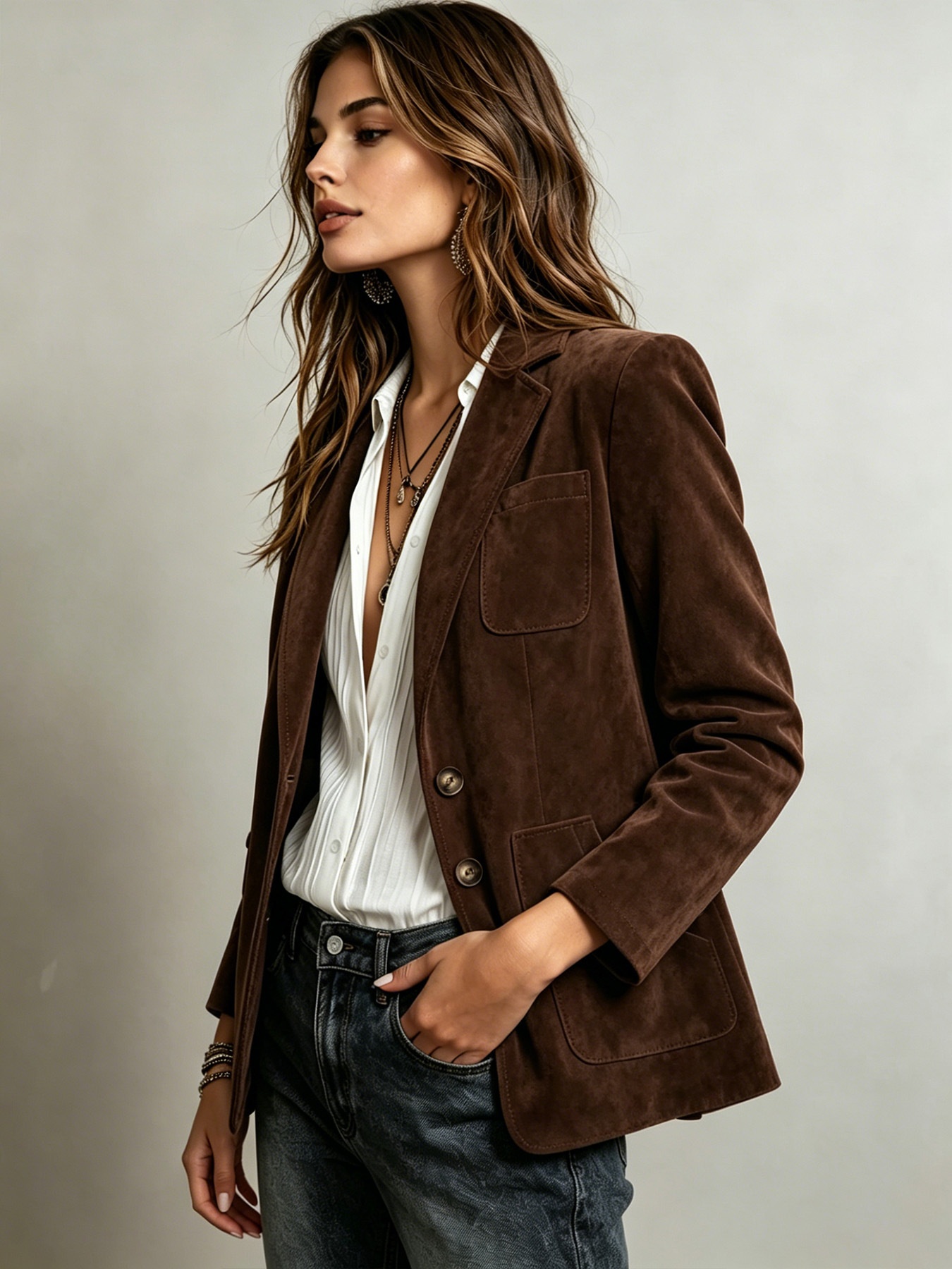 Women's button-front suede-look blazer supplier image 7