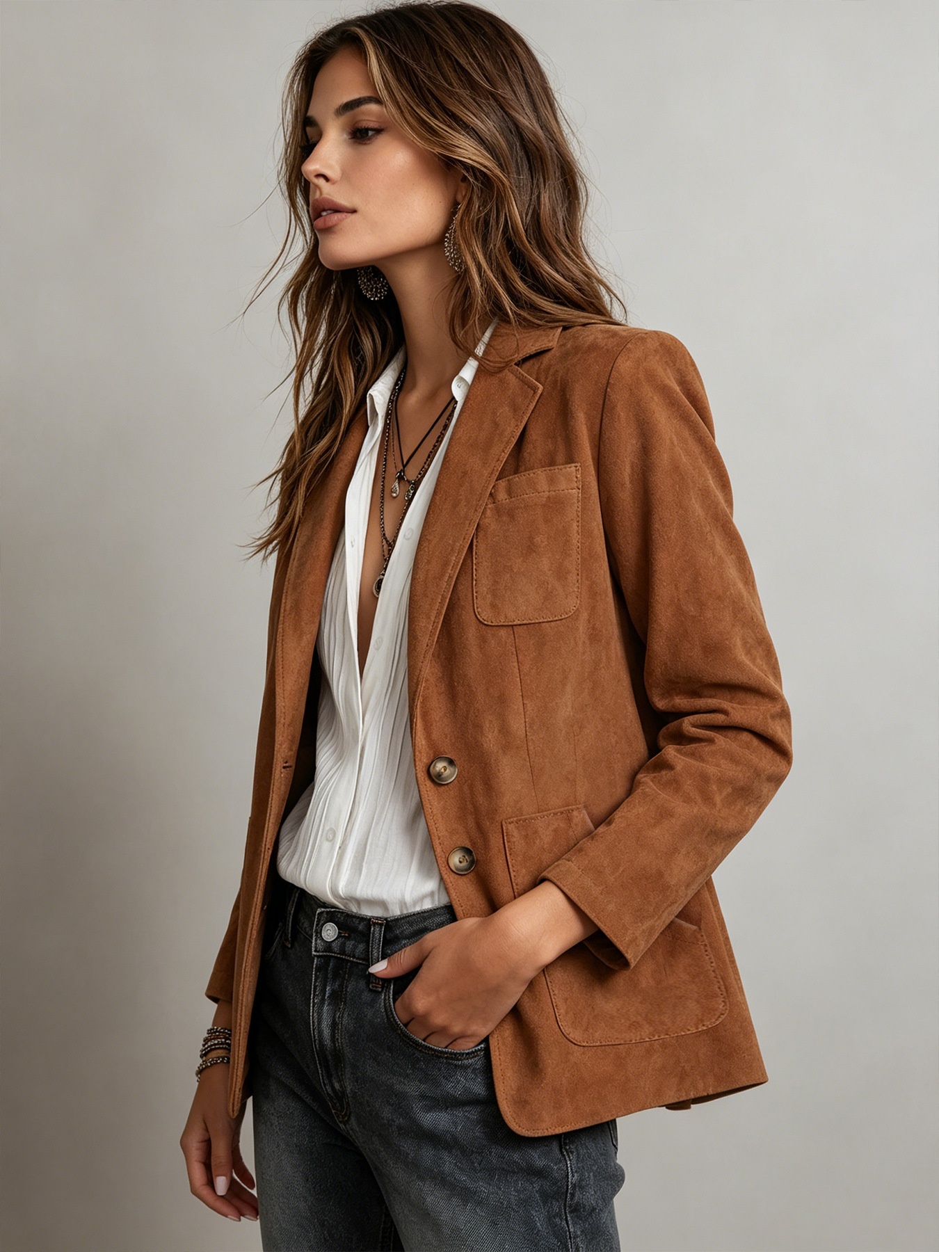 Women's retro-inspired faux-suede blazer supplier image 3