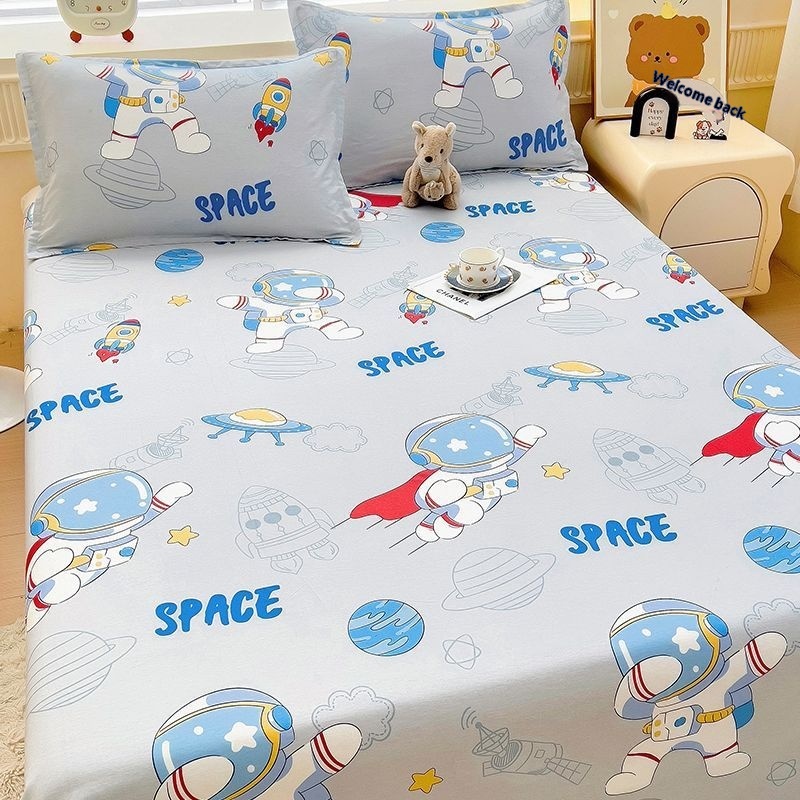 Childrens Cartoon Bed Sheet And Pillowcase Three-piece Set Thickened Household Mattress Cover