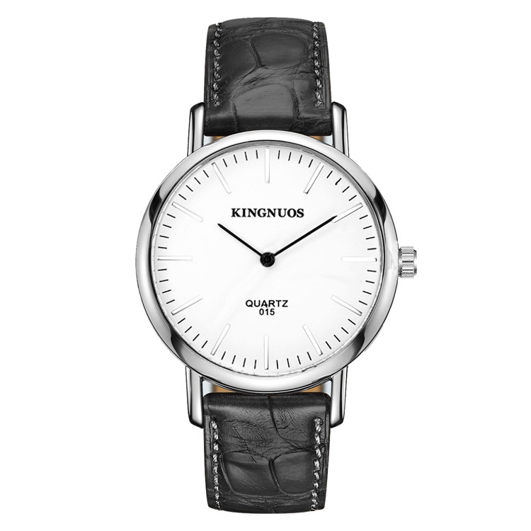 Stylish And Minimalist Two-hand Leather-strap Watch For Men And Women White Black Belt