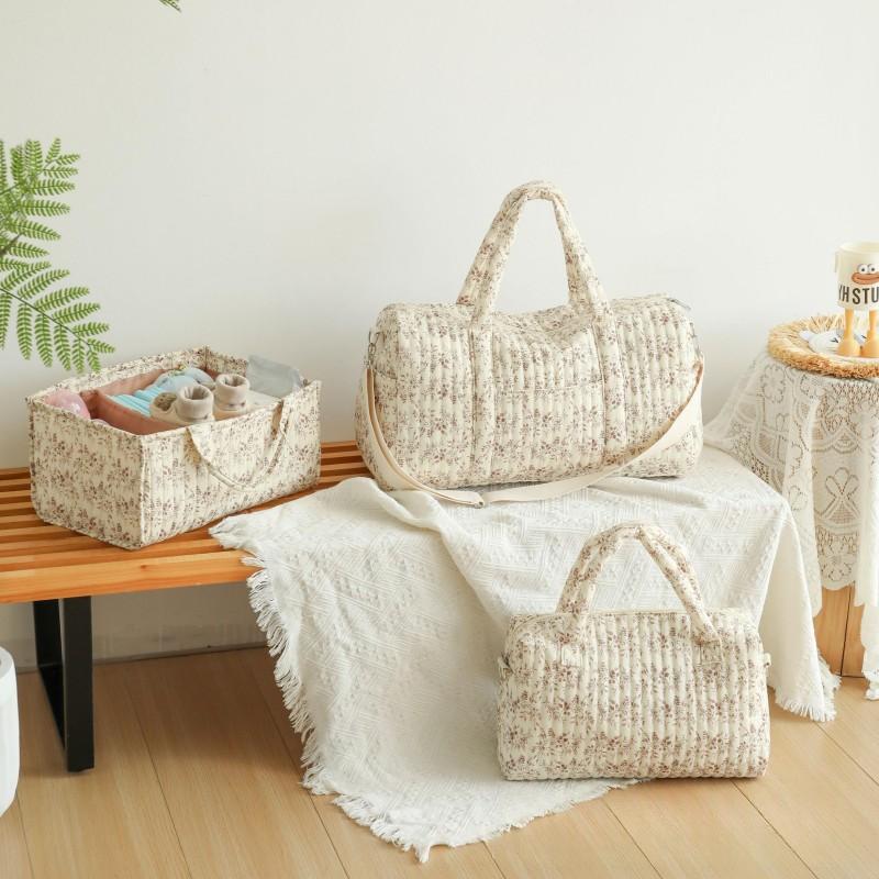 Geantă organizatoare portabilă, dintr-o singură bucată, cu model floral matlasat