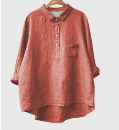 Casual Loose Solid Color Linen Shirt For Women