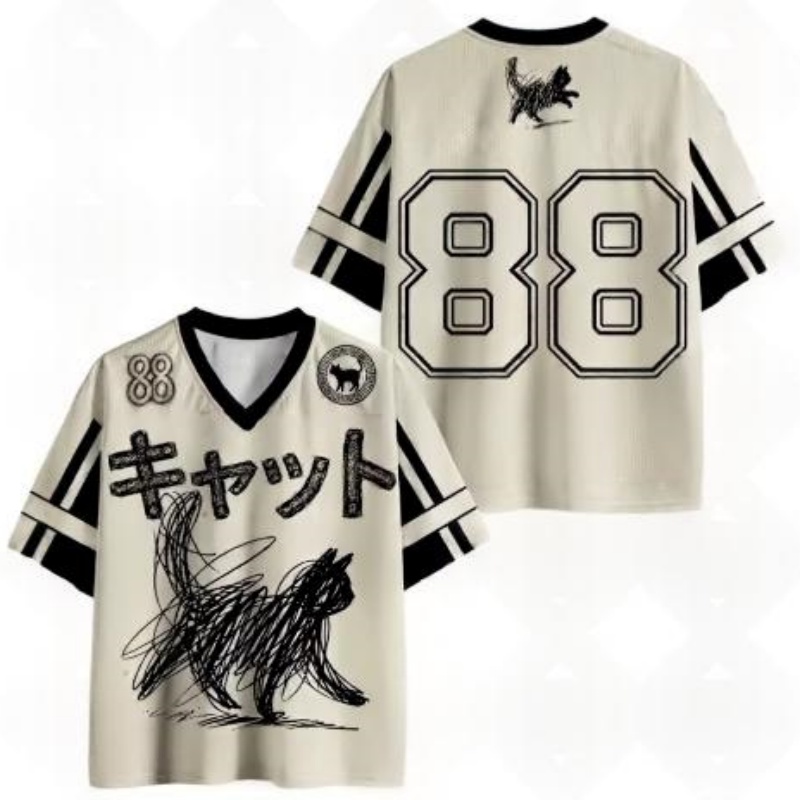 Cat-patterned T-shirt Vintage Wash Cute Cat Theme