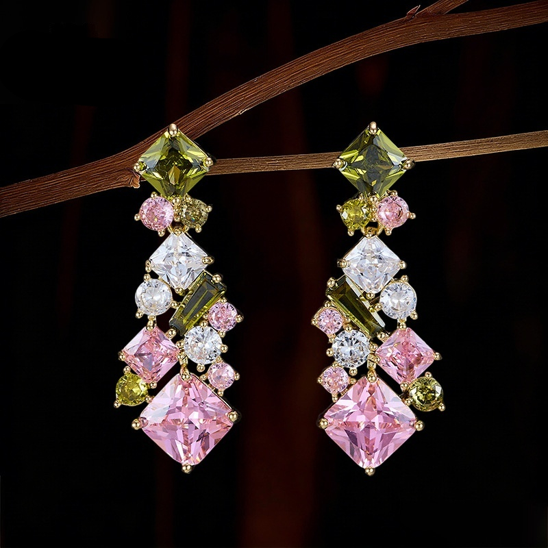 Affordable Luxury Colored Gemstone Geometric Square Earrings