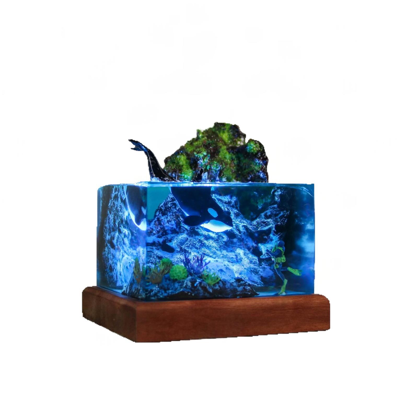 Resin Orca and Diver Table Lamp