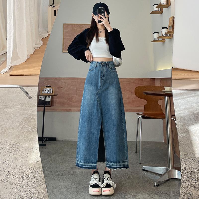 Short Womens Retro High-waist Denim Skirt For Spring